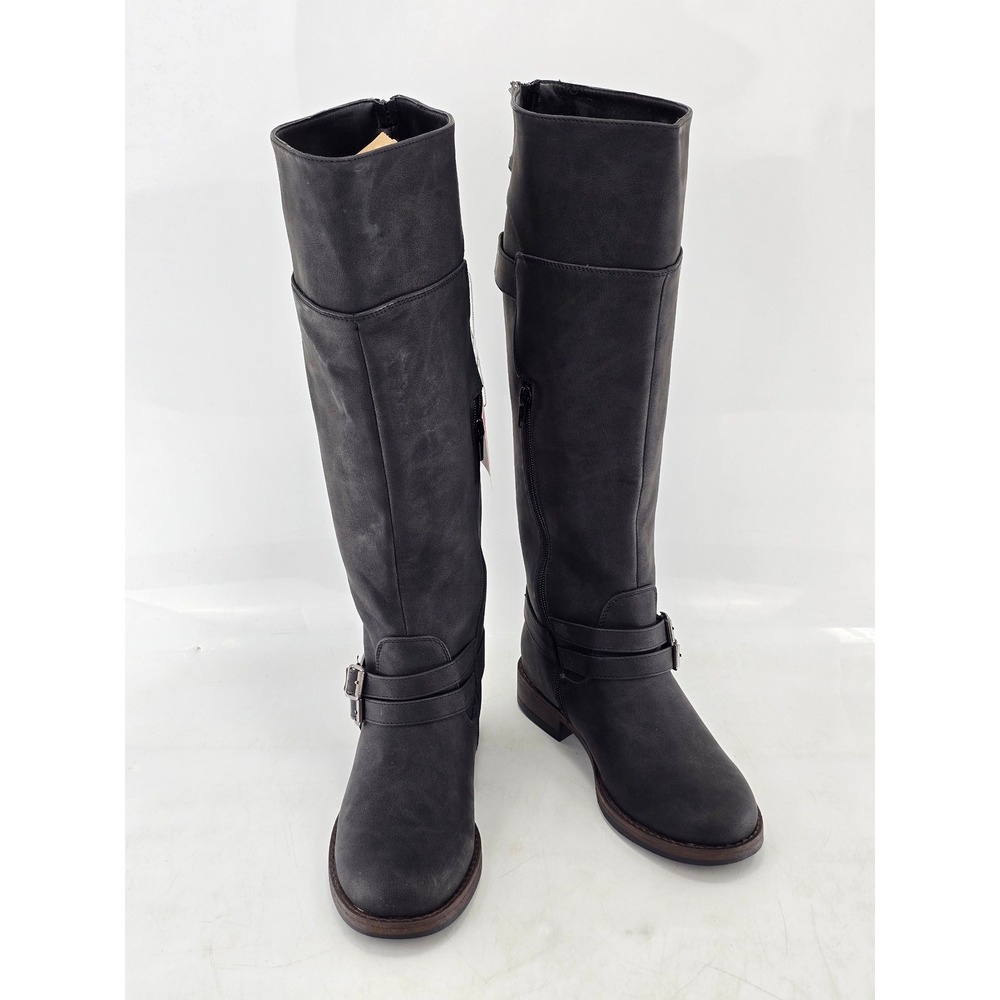 XOXO Colt WC Riding Boots Womens 7M Black Wide Calf Strappy - New